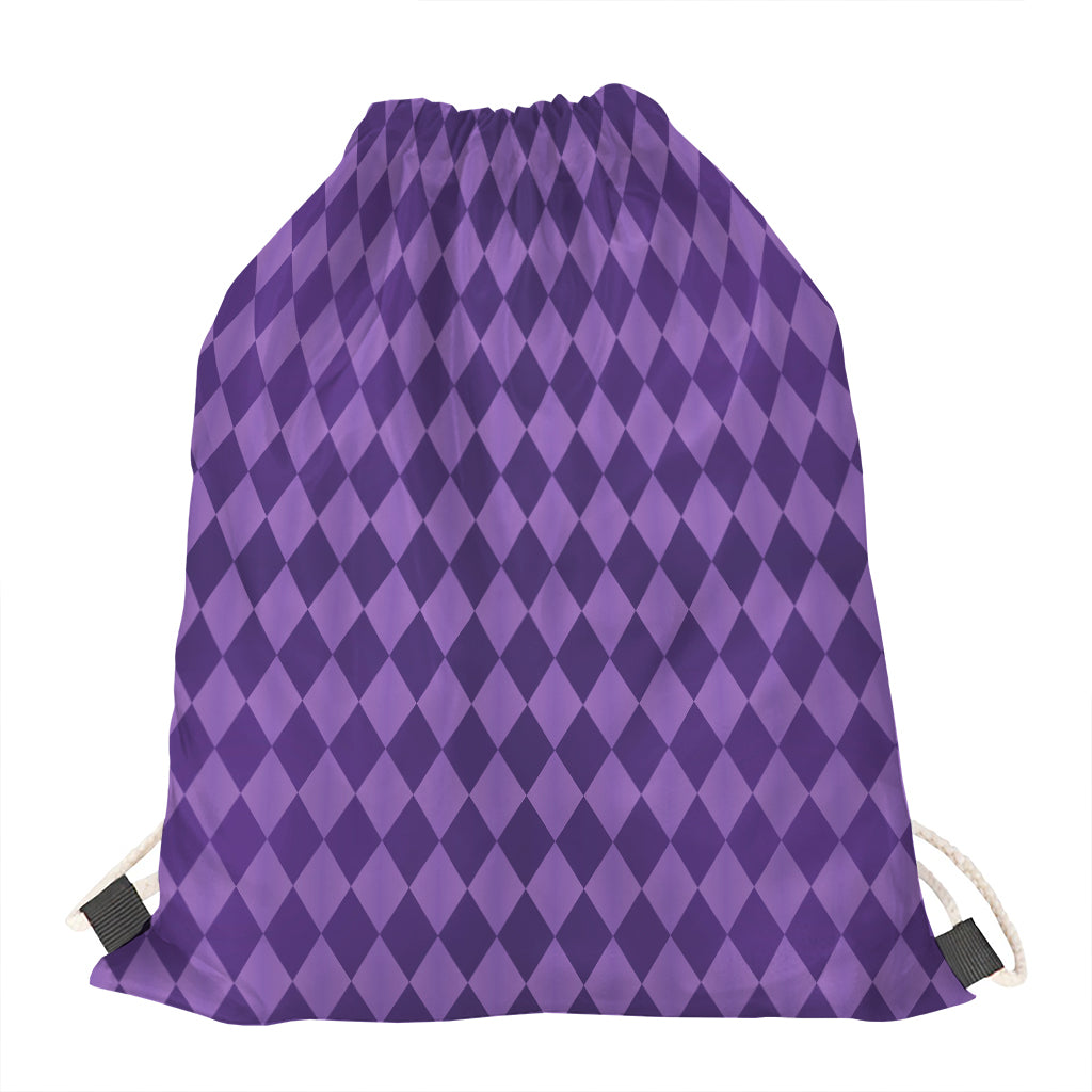 Purple Harlequin Pattern Print Drawstring Bag