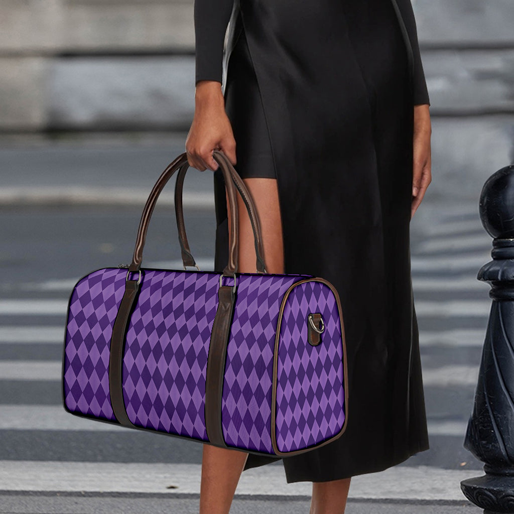 Purple Harlequin Pattern Print Duffle Bag