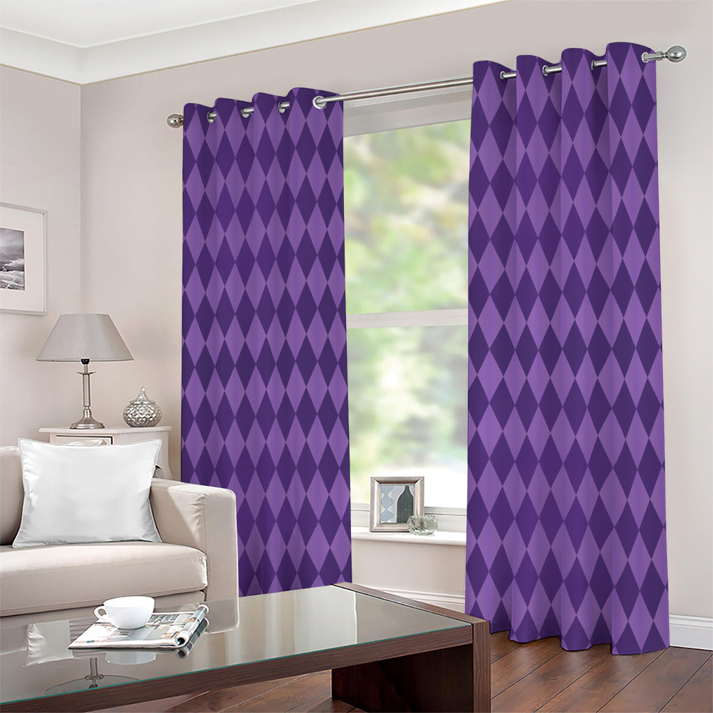 Purple Harlequin Pattern Print Extra Wide Grommet Curtains