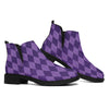 Purple Harlequin Pattern Print Flat Ankle Boots