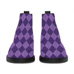 Purple Harlequin Pattern Print Flat Ankle Boots