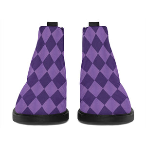 Purple Harlequin Pattern Print Flat Ankle Boots