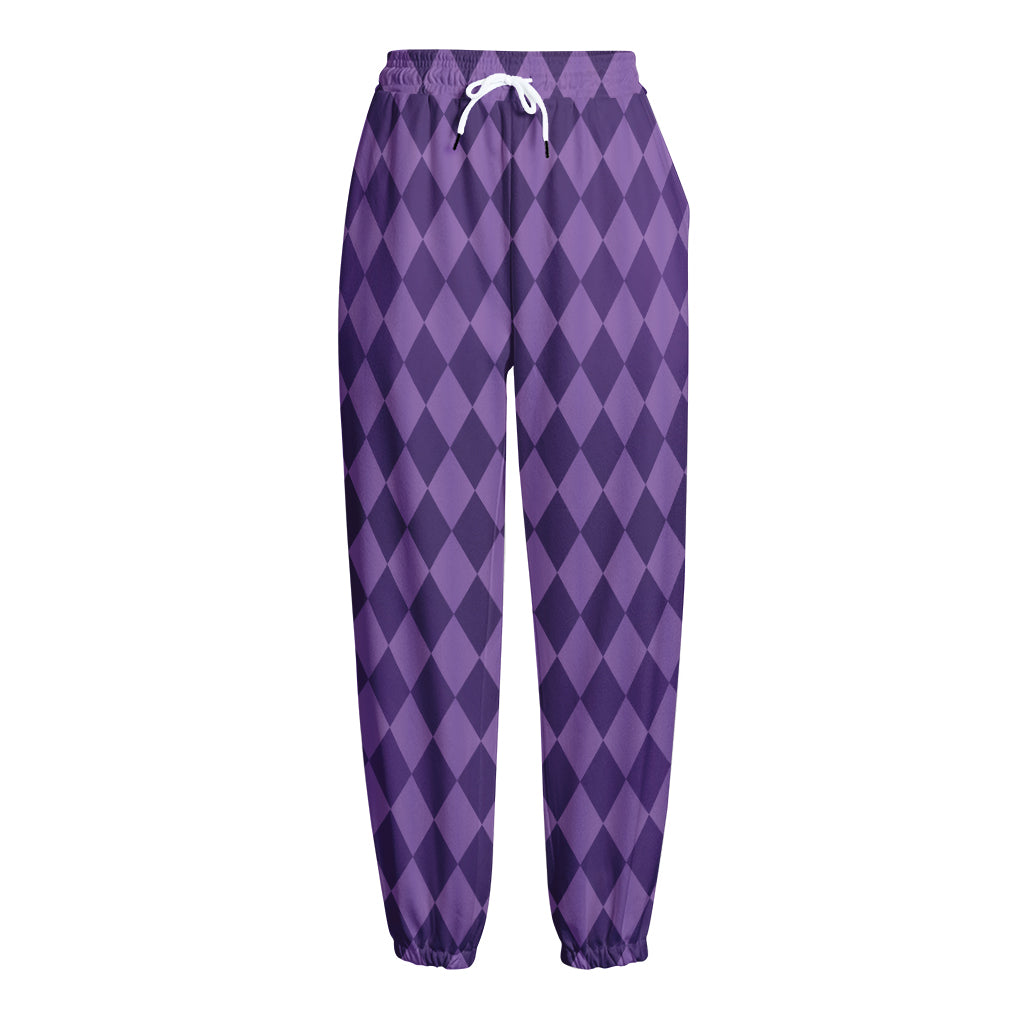 Purple Harlequin Pattern Print Fleece Lined Knit Pants