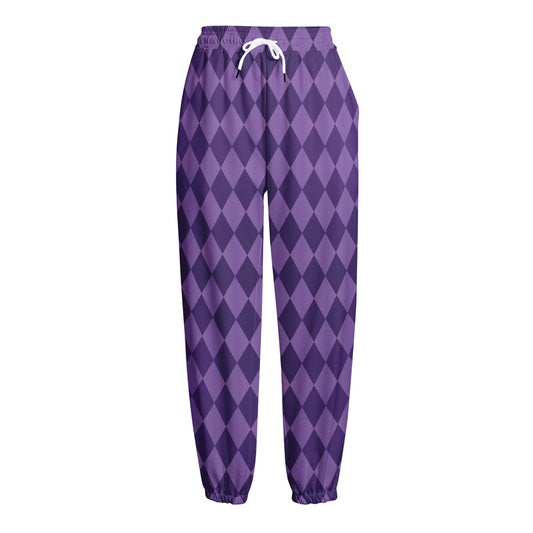 Purple Harlequin Pattern Print Fleece Lined Knit Pants