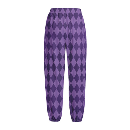 Purple Harlequin Pattern Print Fleece Lined Knit Pants