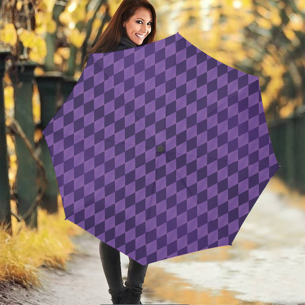 Purple Harlequin Pattern Print Foldable Umbrella