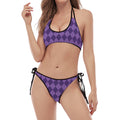 Purple Harlequin Pattern Print Halter Scoop Tie Side Bikini
