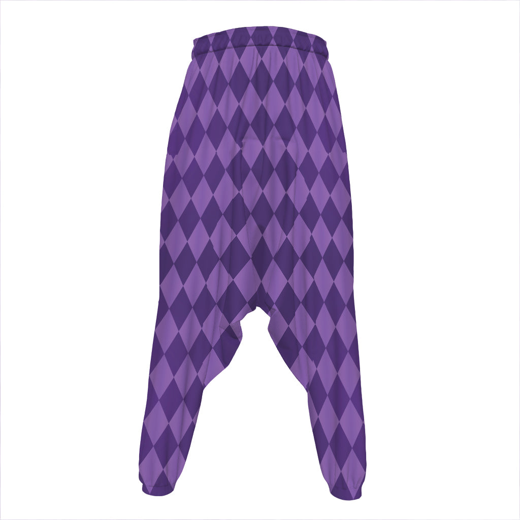 Purple Harlequin Pattern Print Hammer Pants