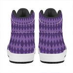 Purple Harlequin Pattern Print High Top Leather Sneakers