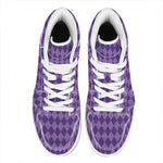 Purple Harlequin Pattern Print High Top Leather Sneakers