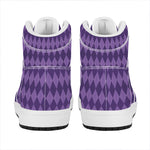 Purple Harlequin Pattern Print High Top Leather Sneakers