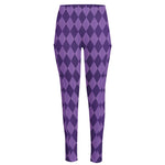 Purple Harlequin Pattern Print High-Waisted Pocket Leggings