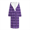 Purple Harlequin Pattern Print Hooded Bathrobe