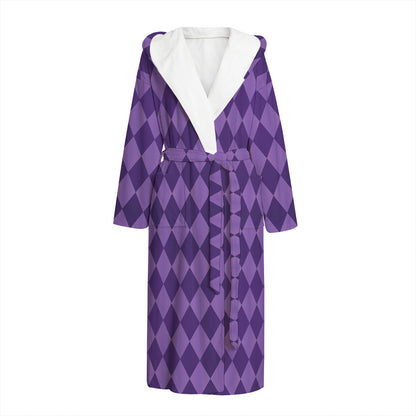 Purple Harlequin Pattern Print Hooded Bathrobe