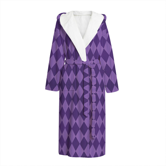 Purple Harlequin Pattern Print Hooded Bathrobe