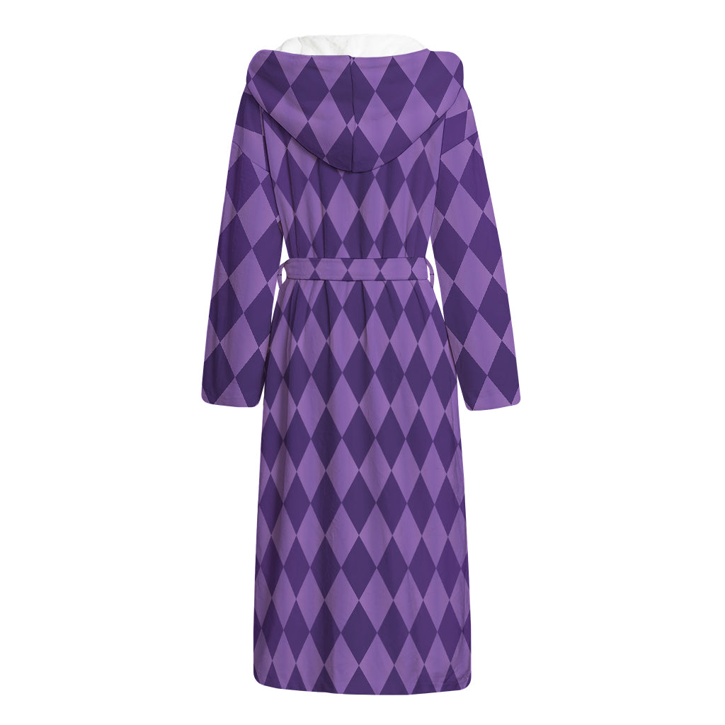 Purple Harlequin Pattern Print Hooded Bathrobe