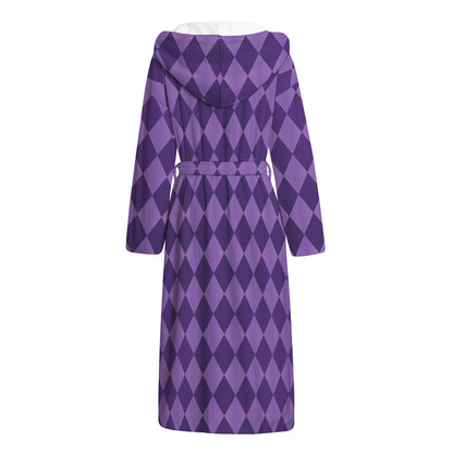 Purple Harlequin Pattern Print Hooded Bathrobe