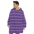 Purple Harlequin Pattern Print Hoodie Blanket