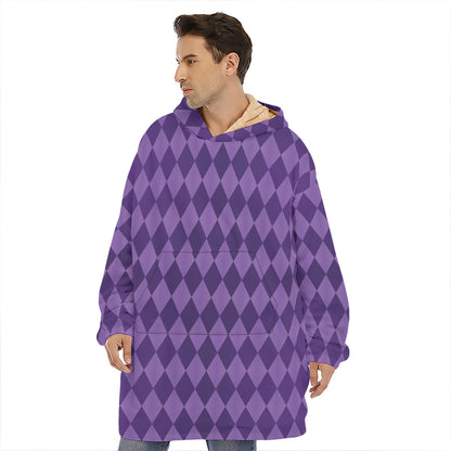 Purple Harlequin Pattern Print Hoodie Blanket