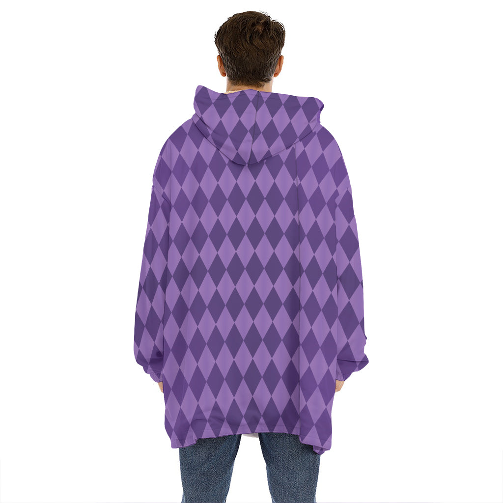 Purple Harlequin Pattern Print Hoodie Blanket