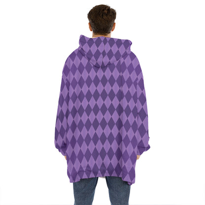 Purple Harlequin Pattern Print Hoodie Blanket