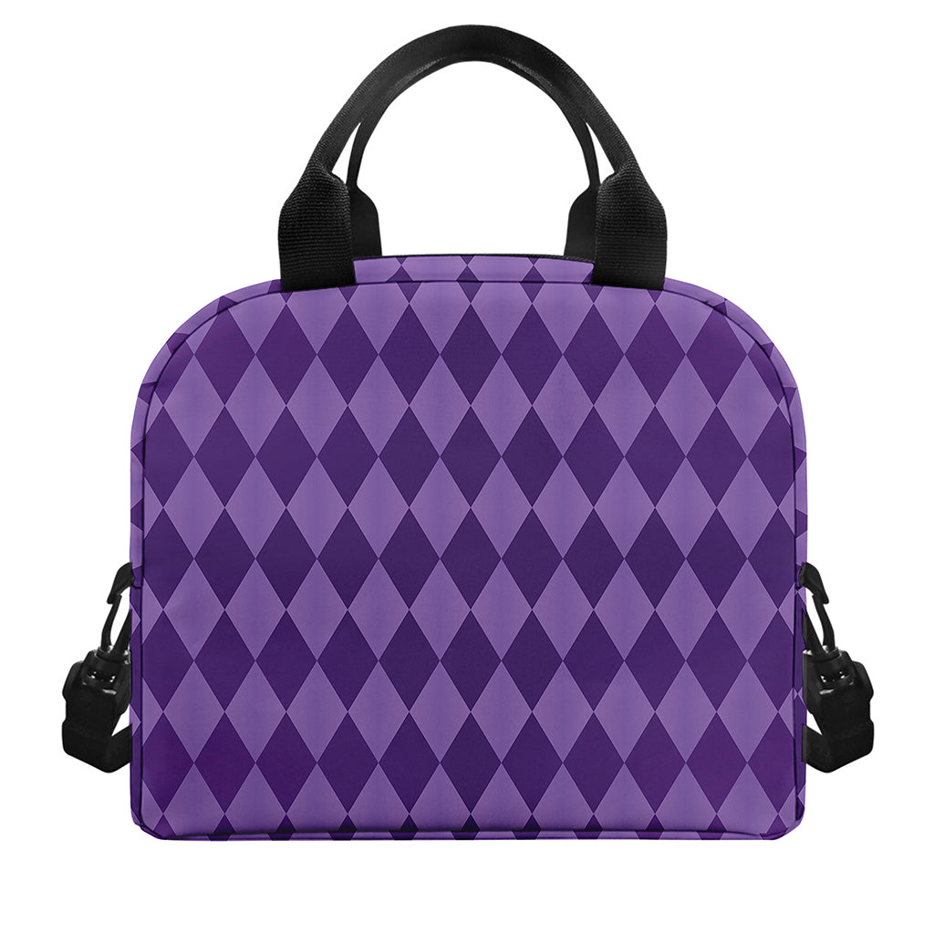 Purple Harlequin Pattern Print Insulated Lunch Bag