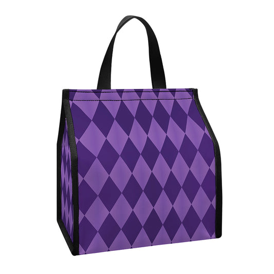 Purple Harlequin Pattern Print Insulated Lunch Tote