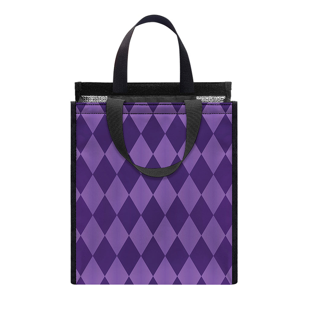 Purple Harlequin Pattern Print Insulated Lunch Tote
