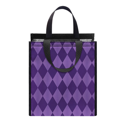 Purple Harlequin Pattern Print Insulated Lunch Tote