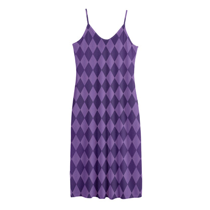 Purple Harlequin Pattern Print Jersey Midi Cami Dress