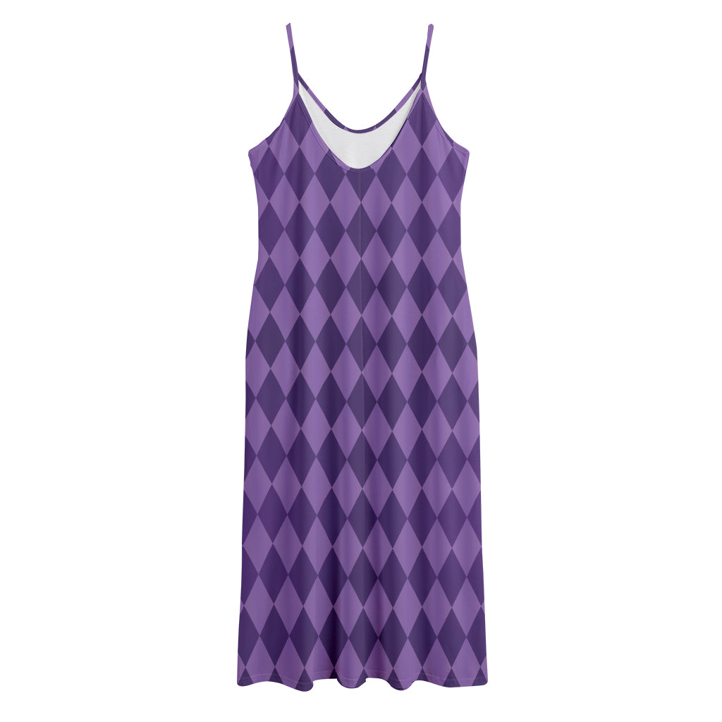 Purple Harlequin Pattern Print Jersey Midi Cami Dress