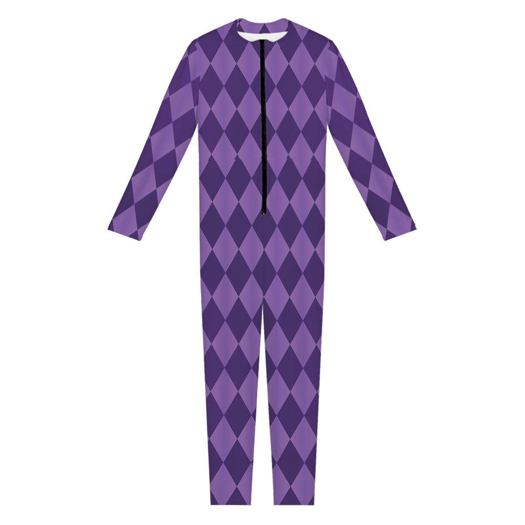 Purple Harlequin Pattern Print Jumpsuit