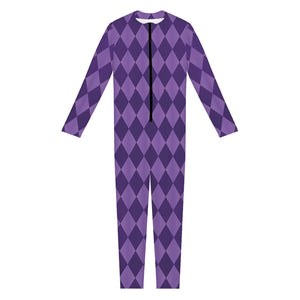 Purple Harlequin Pattern Print Jumpsuit