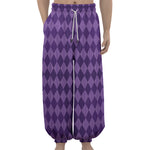 Purple Harlequin Pattern Print Lantern Pants