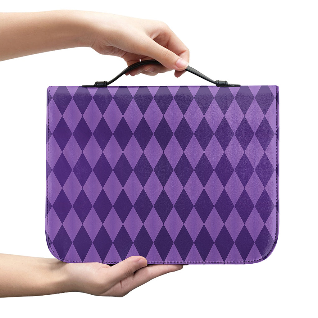 Purple Harlequin Pattern Print Leather Bible Cover