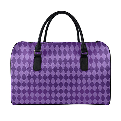 Purple Harlequin Pattern Print Leather Duffle Bag