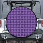 Purple Harlequin Pattern Print Leather Spare Tire Cover