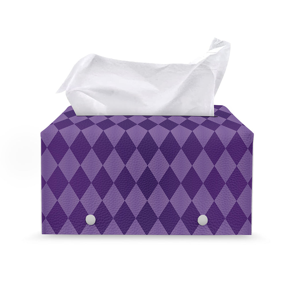 Purple Harlequin Pattern Print Leather Tissue Box Cover