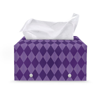 Purple Harlequin Pattern Print Leather Tissue Box Cover