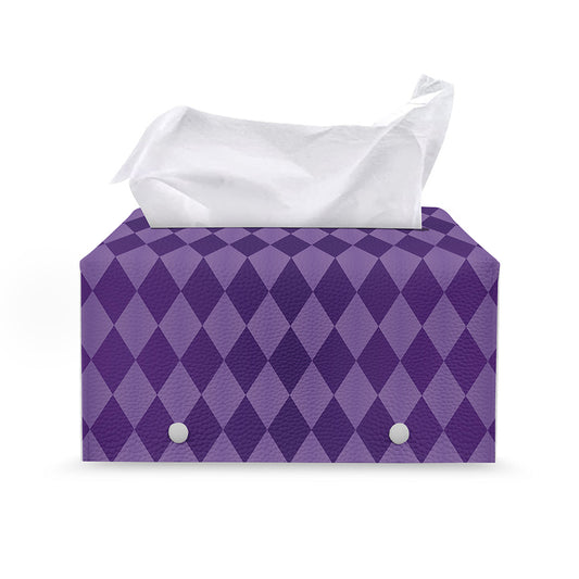 Purple Harlequin Pattern Print Leather Tissue Box Cover