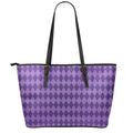 Purple Harlequin Pattern Print Leather Tote Bag With Zipper