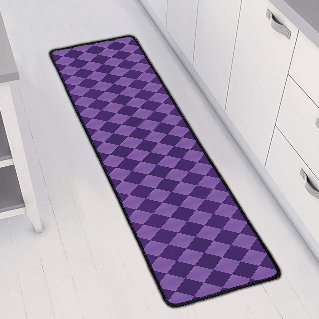 Purple Harlequin Pattern Print Long Kitchen Mat