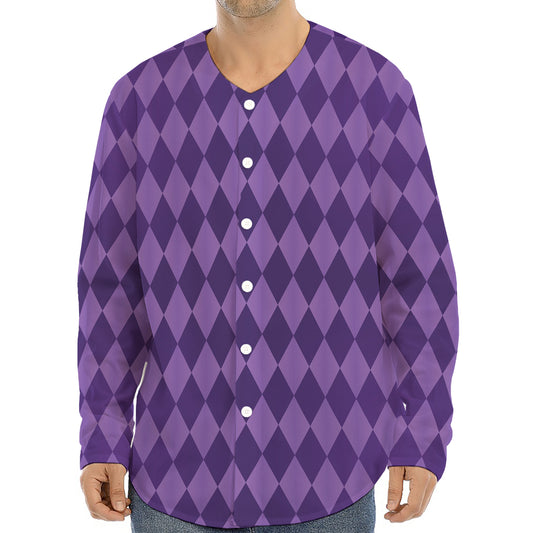Purple Harlequin Pattern Print Long Sleeve Baseball Jersey