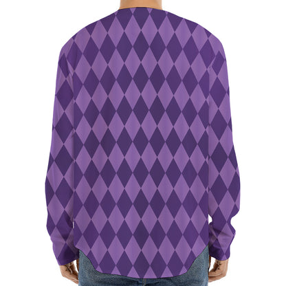 Purple Harlequin Pattern Print Long Sleeve Baseball Jersey