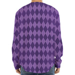 Purple Harlequin Pattern Print Long Sleeve Baseball Jersey