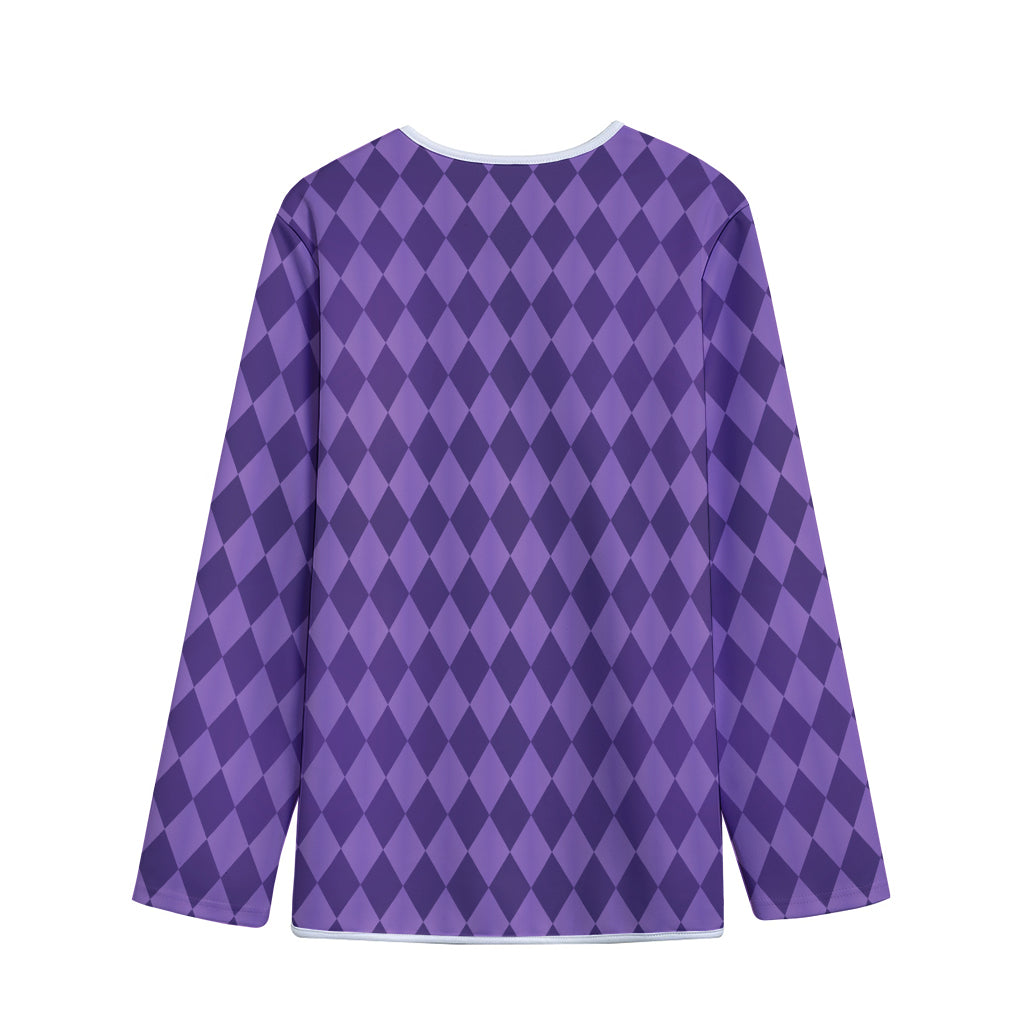 Purple Harlequin Pattern Print Long Sleeve Short Coat