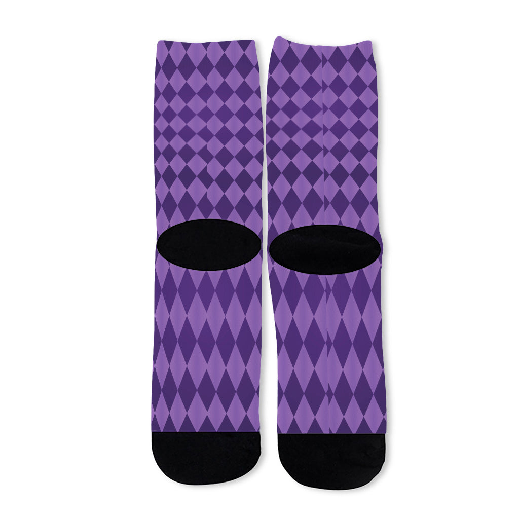 Purple Harlequin Pattern Print Long Socks