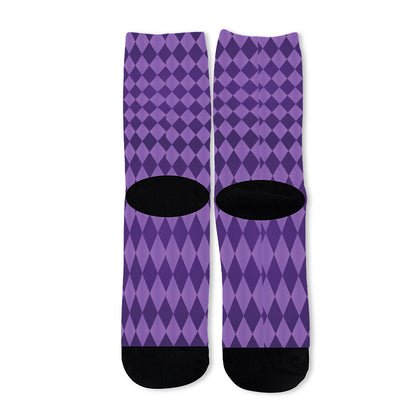 Purple Harlequin Pattern Print Long Socks