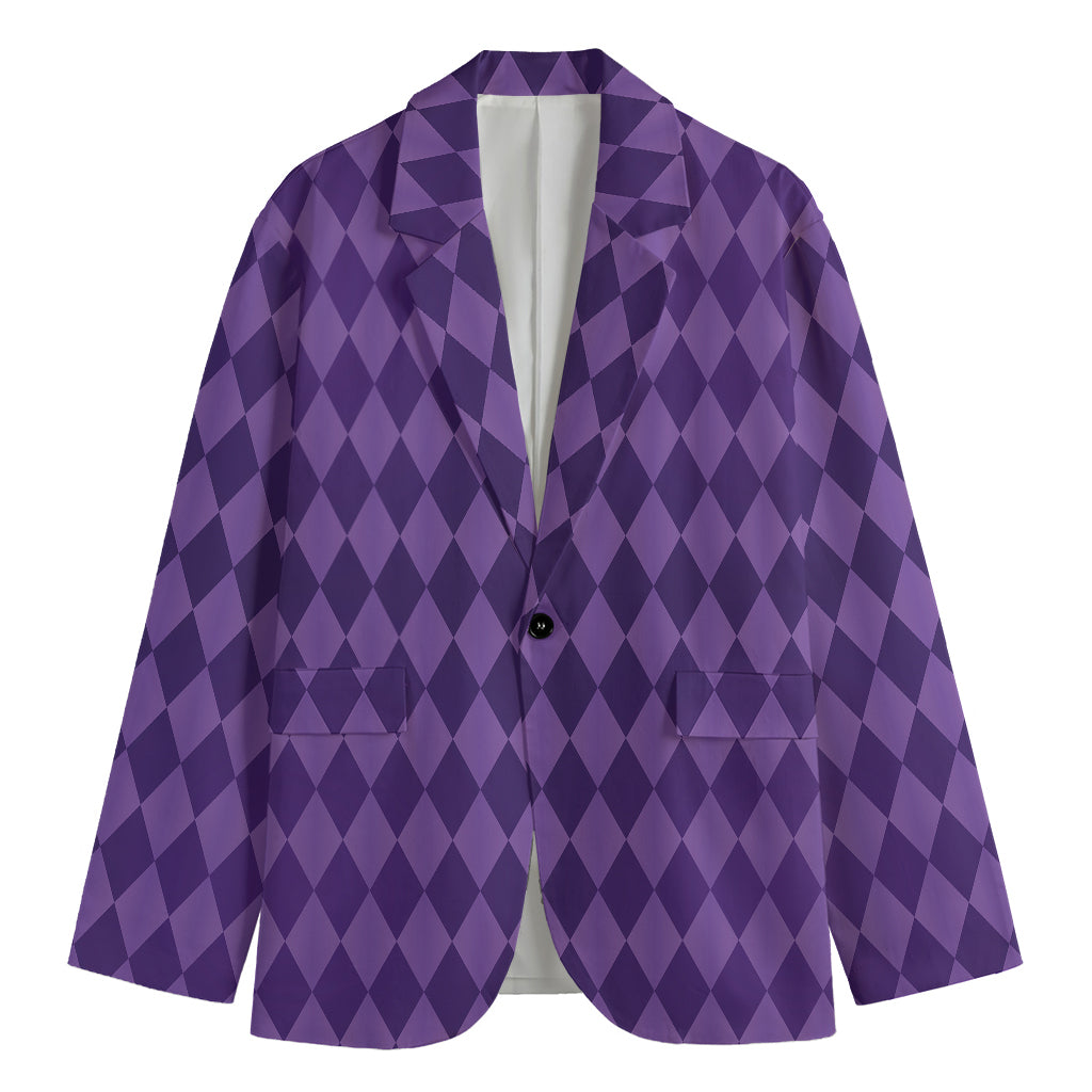 Purple Harlequin Pattern Print Men's Blazer