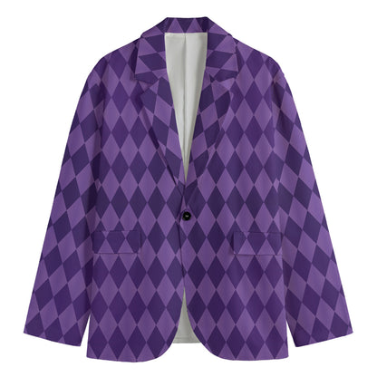 Purple Harlequin Pattern Print Men's Blazer